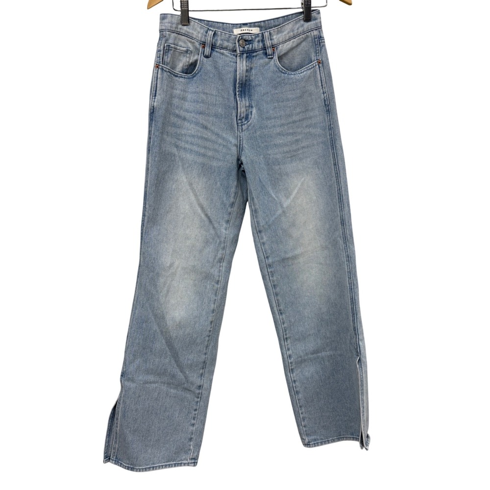 PacSun Baggy Jeans Light Wash Blue Side Slit Hem Wide Leg Denim Size 26